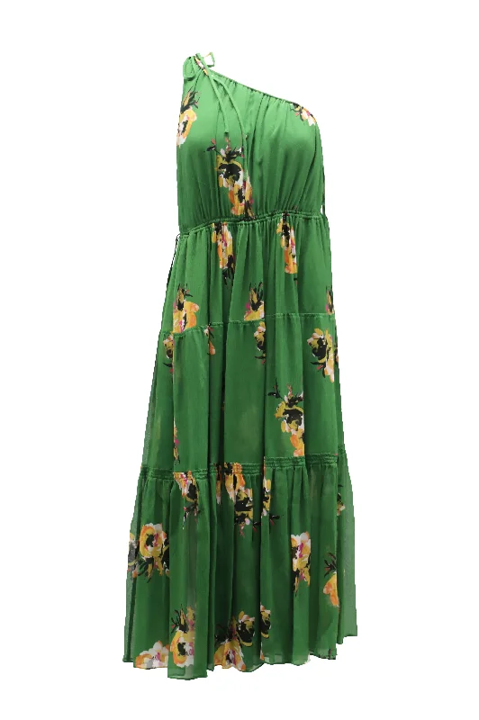 Seasonal Clearance A.L.C. Tenley Flroal One Shoulder Dress in Green Silk