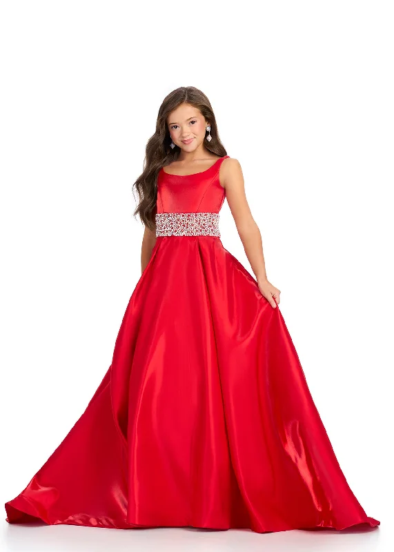 Special Price Ashley Lauren 8276 Girls Satin Ballgown with Embellished Crystal Waistline