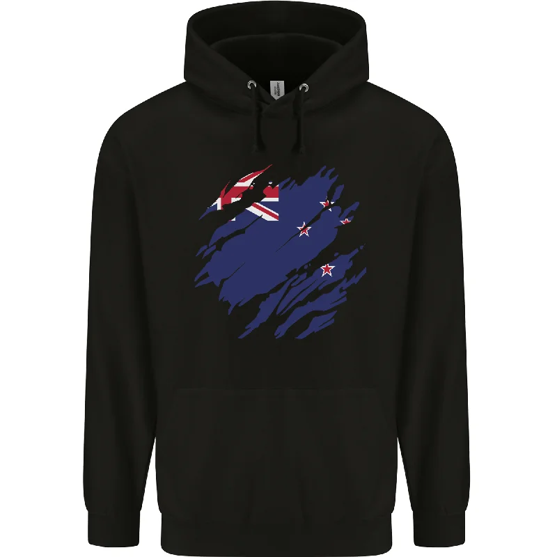 Deal Dash Torn New Zealand Flag Zealander Kiwi Day Mens 80% Cotton Hoodie