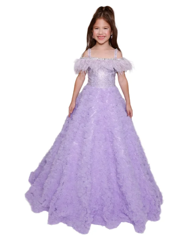 Lowest Price Ava Presley 39894 Girls Pageant Dress Shimmer Feather Ballgown Crystal off the Shoulder Formal