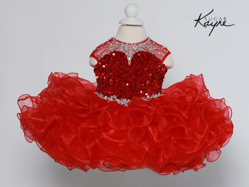 Unbeatable Prices Sugar Kayne C208 Short Velvet Sequin Cupcake Pageant Dress Ruffle High Neck Formal Gown