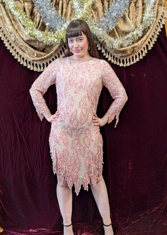Special Savings Vintage 80s Pink Beaded Dress AS IS