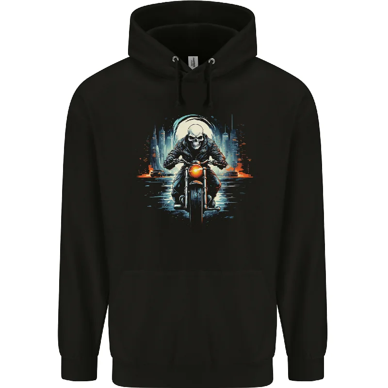 Final Markdown Skull Biker Motorcycle Motorbike Grim Reaper 20 Mens 80% Cotton Hoodie