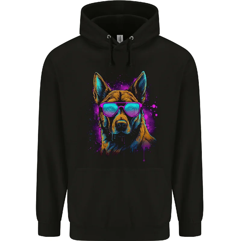Price Slash Retrowave German Shepherd Dog Mens 80% Cotton Hoodie