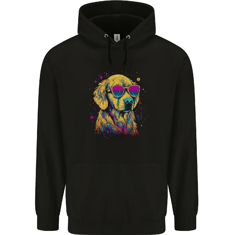 Exclusive Access Retrowave Golden Retriever Mens 80% Cotton Hoodie