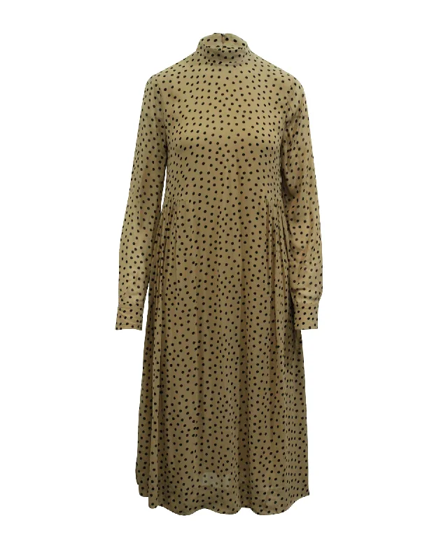 Limited Quantity Ganni Polka Dot Georgette Midi Dress in Brown Viscose