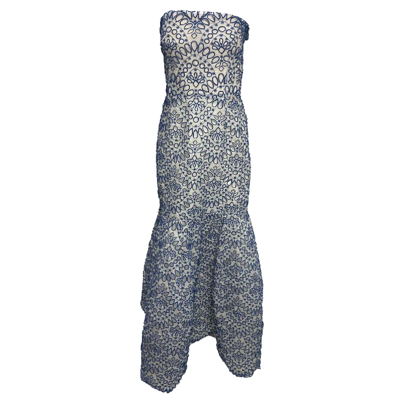 Take Advantage Oscar de la Renta Couture Strapless Gown in Blue Silk