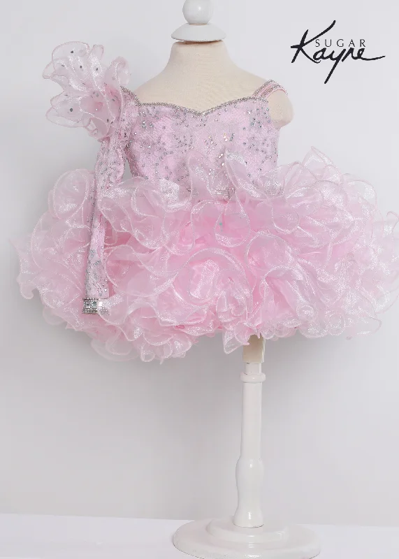 Amazing Deals Sugar Kayne C218 Girls Baby Sheer Lace Long Sleeve Cupcake Pageant Dress Crystal Cuff Corset