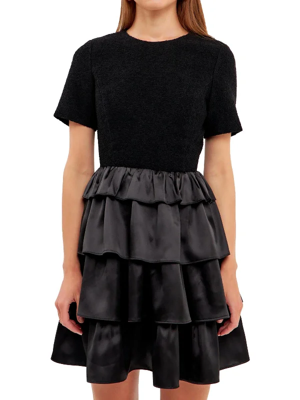 Super Bargain Womens Boucle Satin Mini Dress