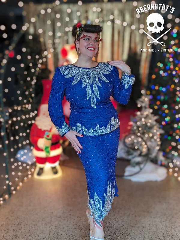 Price Break Vintage 90s Volup Royal Blue Beaded Skirt Set