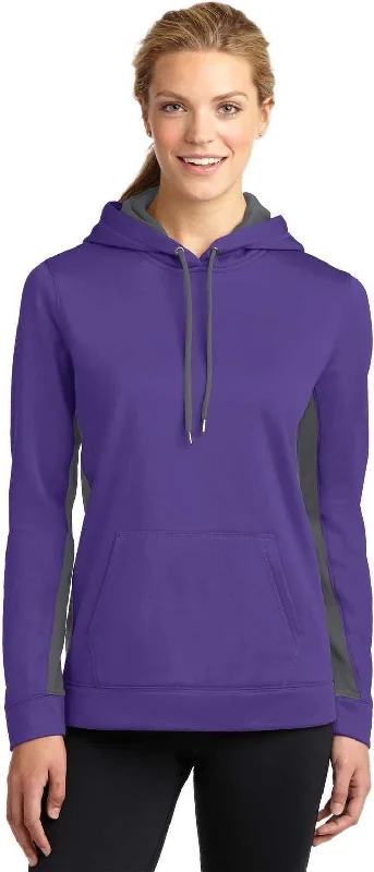 Act Fast Sport-Tek LST235 Ladies Sport-Wick Fleece Colorblock Hooded Pullover - Purple Dark Smoke Gray
