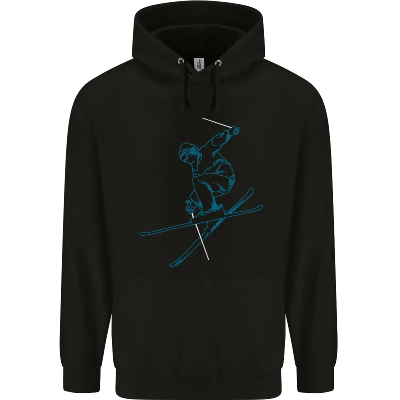 Price Break Skier Blue Outline Skiing Ski Mens 80% Cotton Hoodie