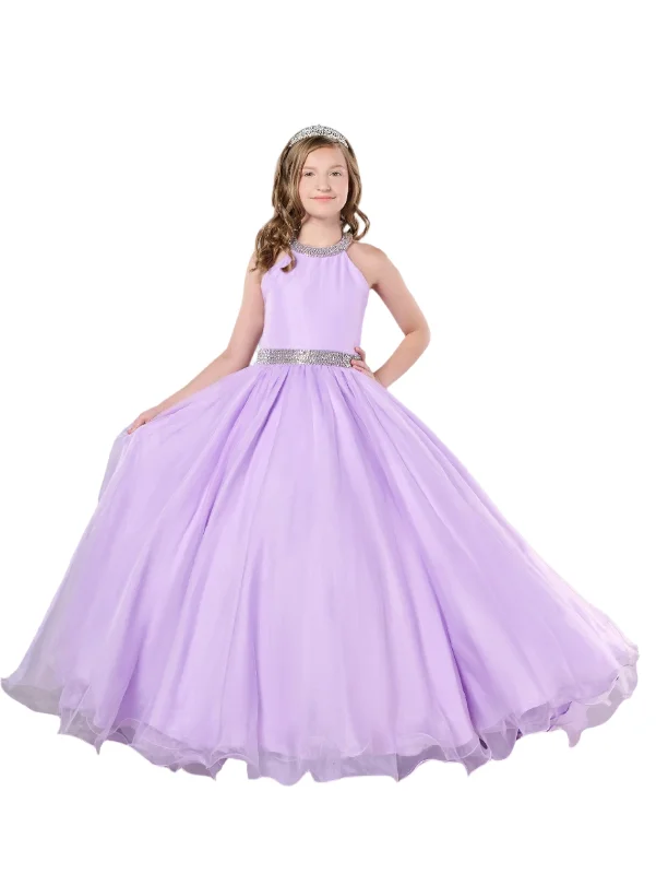 Deal Dash Tiffany Princess 13801  Size 2 Lilac Girls Pageant Dress Halter Ballgown A Line Formal Crystal Straps