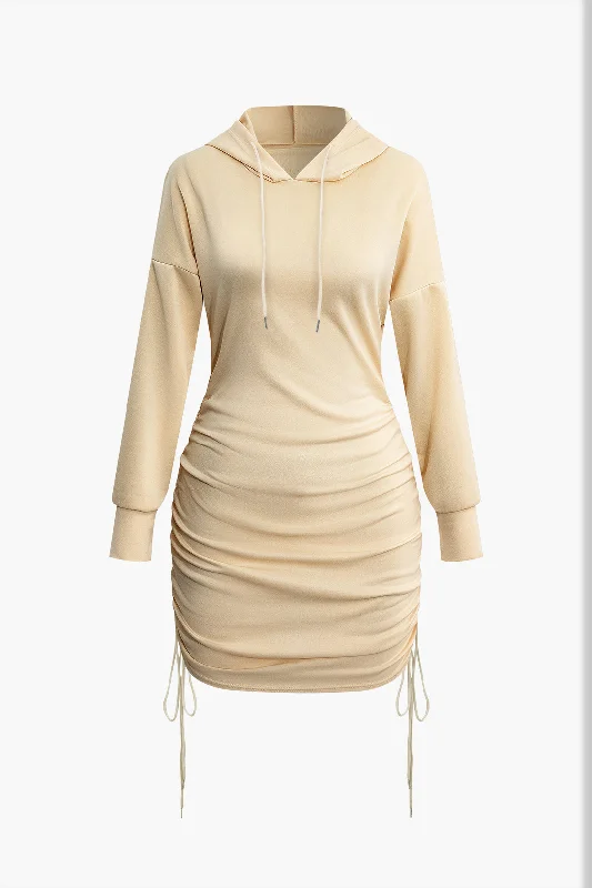 Closeout Solid Drawstring Hooded Mini Dress