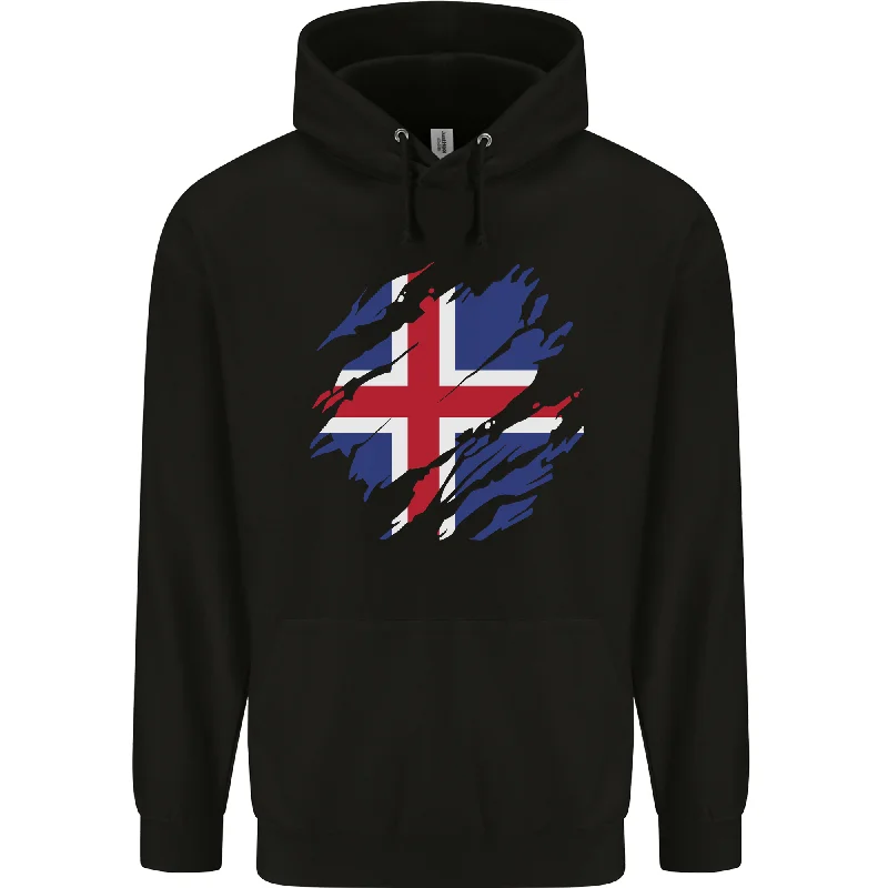Value Deals Torn Iceland Flag Icelander Day Football Mens 80% Cotton Hoodie