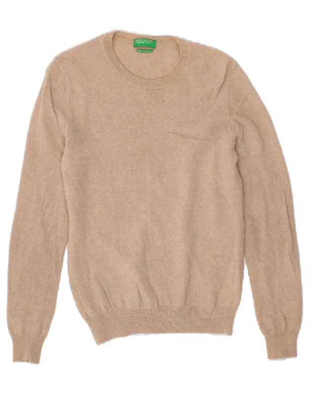 Today’s Deal BENETTON Womens Crew Neck Jumper Sweater UK 12 Medium Beige Virgin Wool