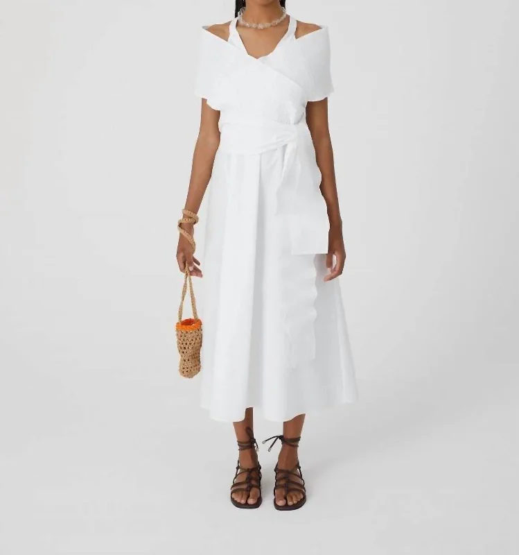 Amazing Deals Flared Dress With Pleated Stole In White