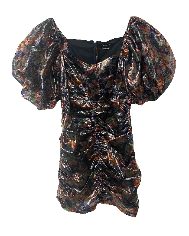 Clearance Sale Isabel Marant Puff Sleeve Dress in Multicolor Polyester