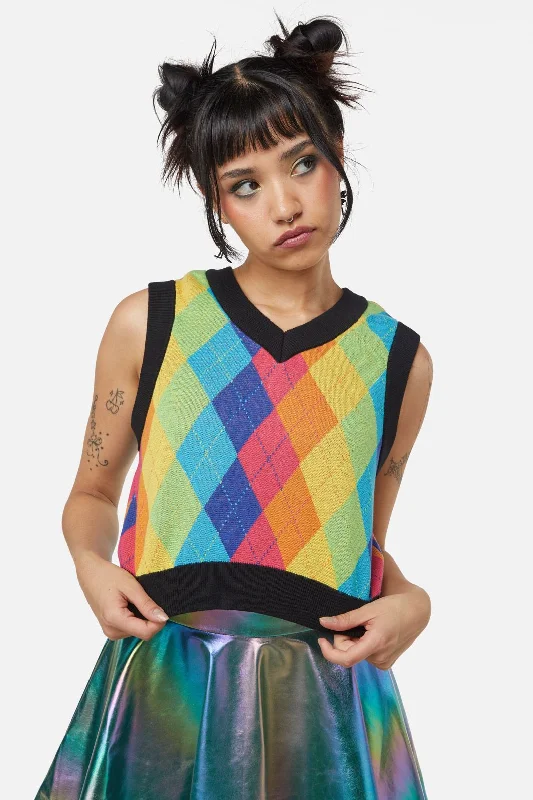 Limited Stock Rainbow Argyle Knit Vest