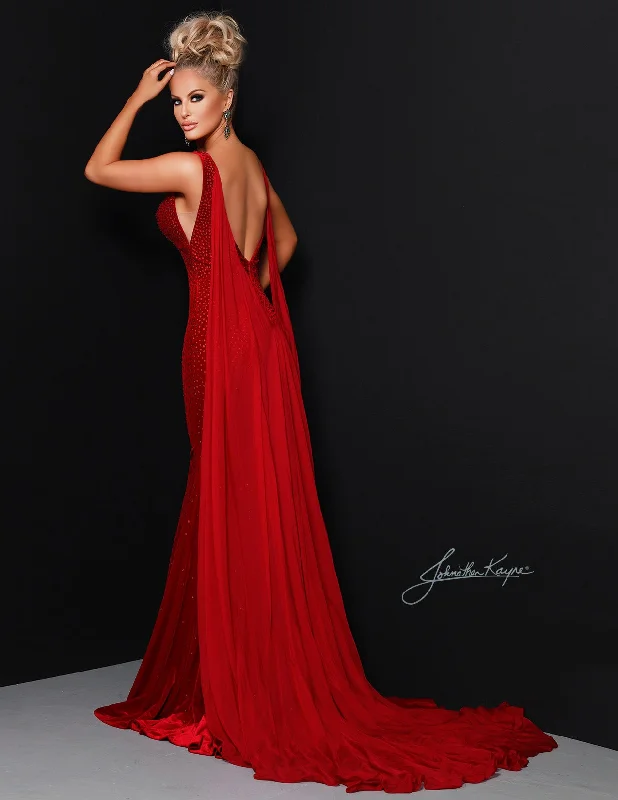 Clearance Event Johnathan Kayne Cape 3 RED Pageant Formal Wear Detachable Chiffon Cape 4 Panel