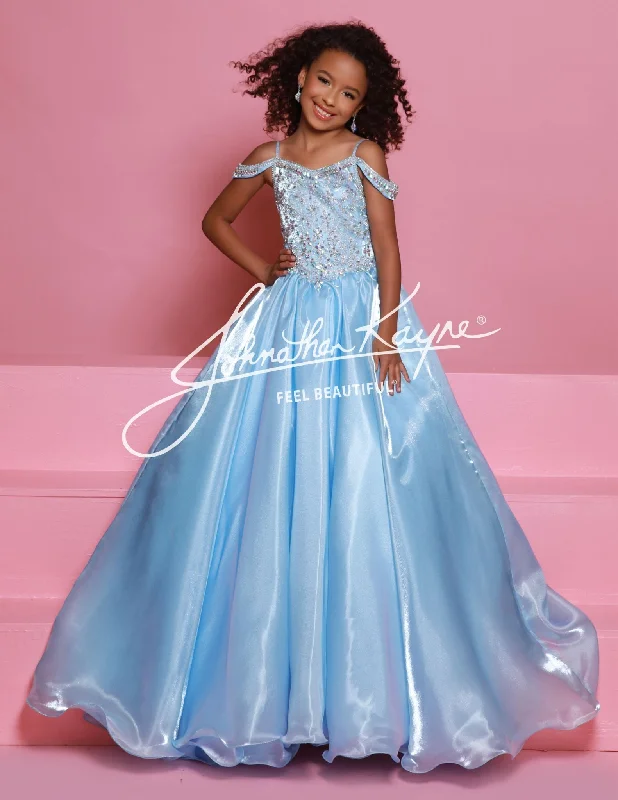 Lowest Price Sugar Kayne C365 Size 12 Sky Blue Organza Girls Pageant Dress Off the Shoulder Crystal Bodice Formal Gown