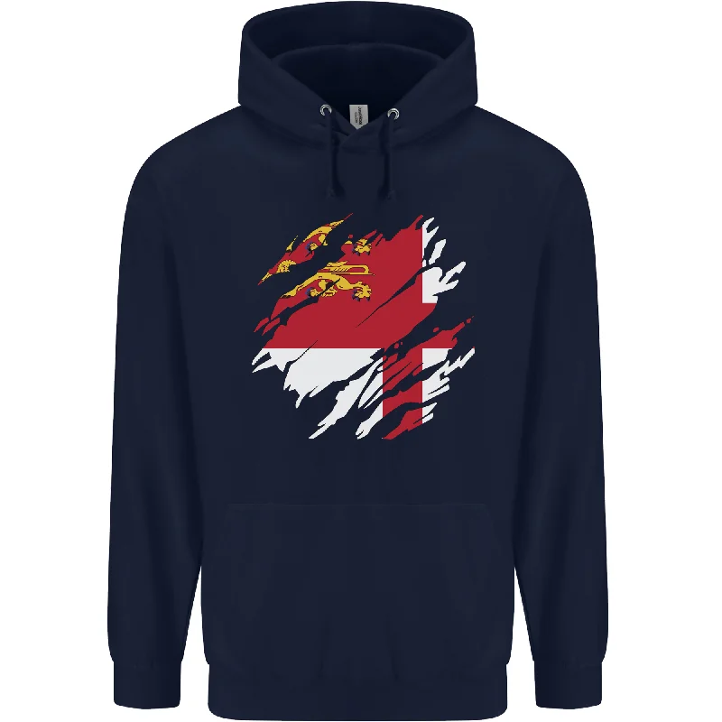 Price Reduction Torn Flag Sark Mens 80% Cotton Hoodie