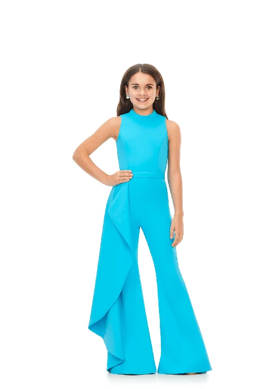 Act Fast Ashley Lauren Kids 8158 Size 4 Turquoise Girls Pageant Jumpsuit with Ruffle Side Scuba High Neckline