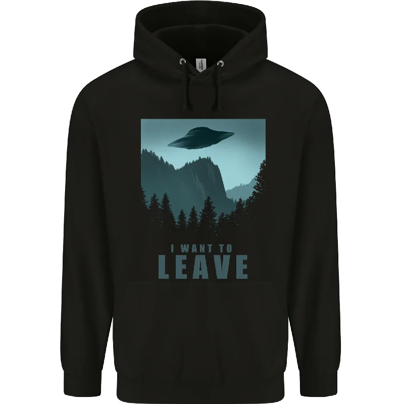 Reduced Prices UFO I Want Leave Funny Alien Anti Social Mens 80% Cotton Hoodie