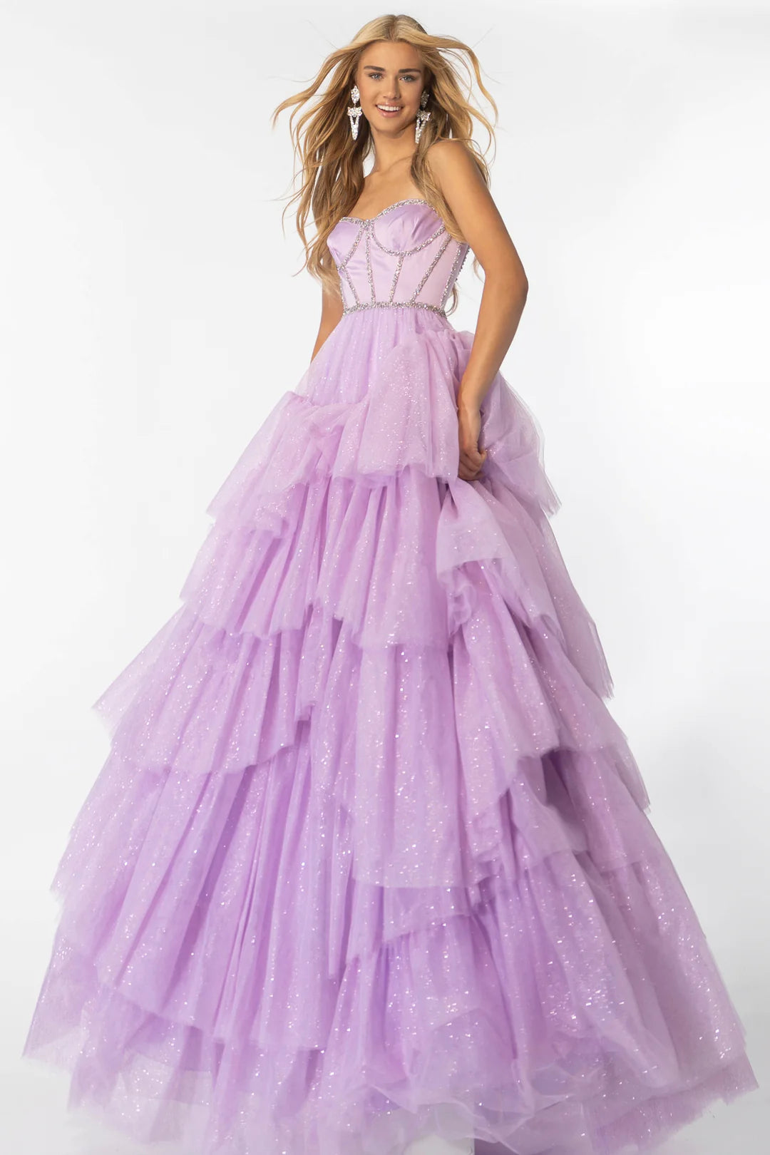 Must-Have Deals Ava Presley 28592 Size 2 Lilac Shimmer Tulle A Line Layer Ballgown Prom Dress Satin Corset Crystal Embellished Formal Gown