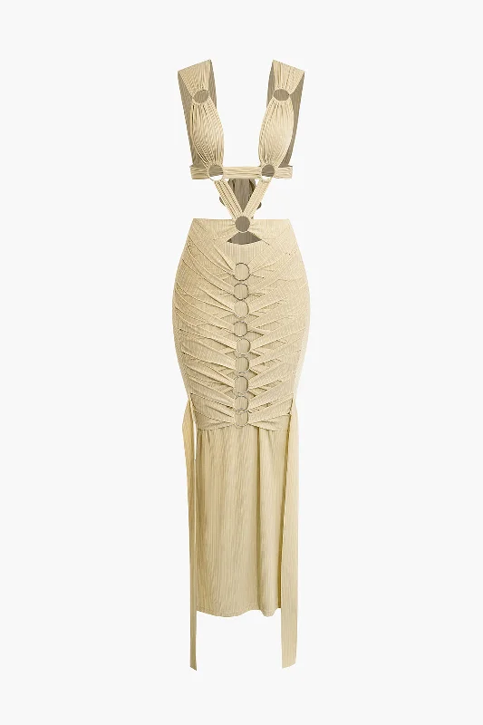 Act Fast O-Ring Cut Out Ruched Maxi Dress