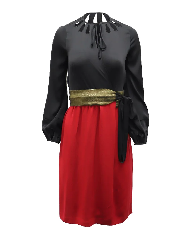Don’t Miss Out Diane von Furstenberg Color Block Midi Dress in Black and Red Silk