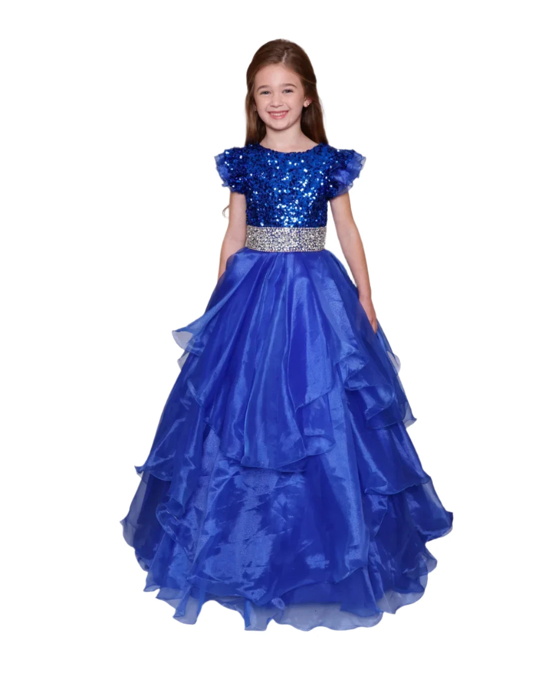 Price Cut Ava Presley 39892 Size 6, 8 Royal Girls Layer Sequin Cap Sleeve Pageant Dress Keyhole Ball Gown Train
