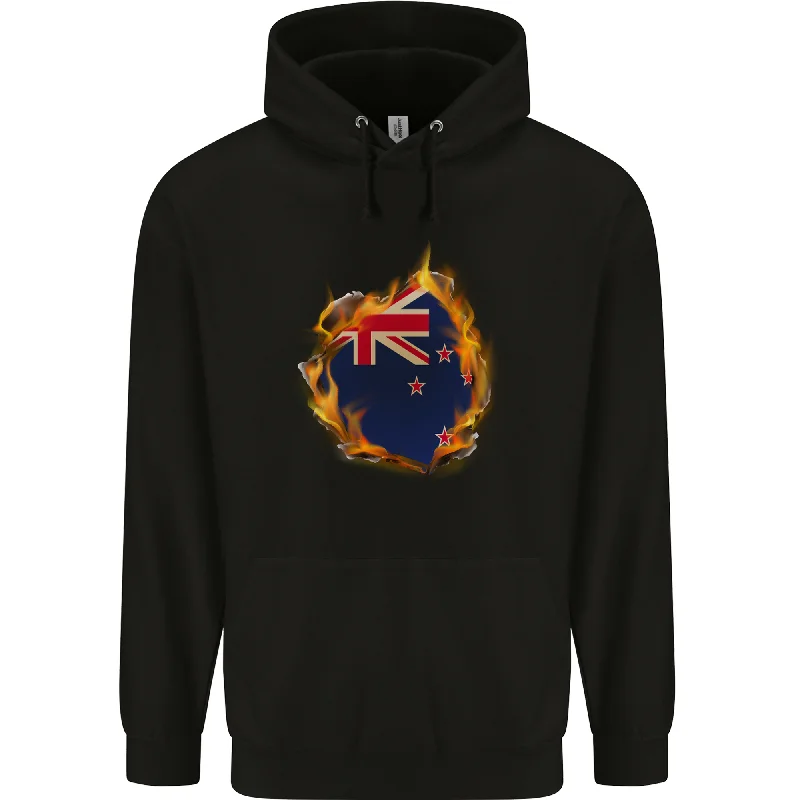Price Buster The Flag of New Zealand Fire Effect Kiwi Mens 80% Cotton Hoodie