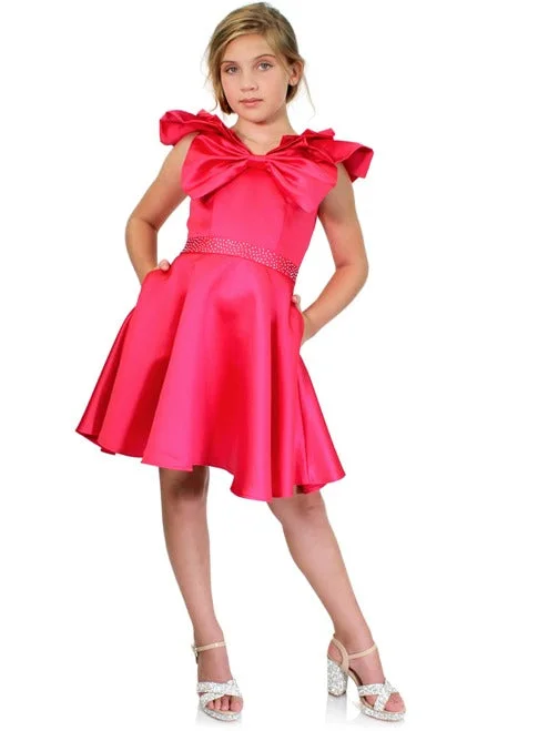 Exclusive Deal Marc Defang K6013 Size 8 Hot Pink Short A Line Girls Pageant Cocktail Dress Interview Bow Pockets Formal