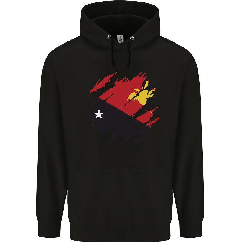 Final Markdown Torn Papua New Guinea Flag Day Football Mens 80% Cotton Hoodie