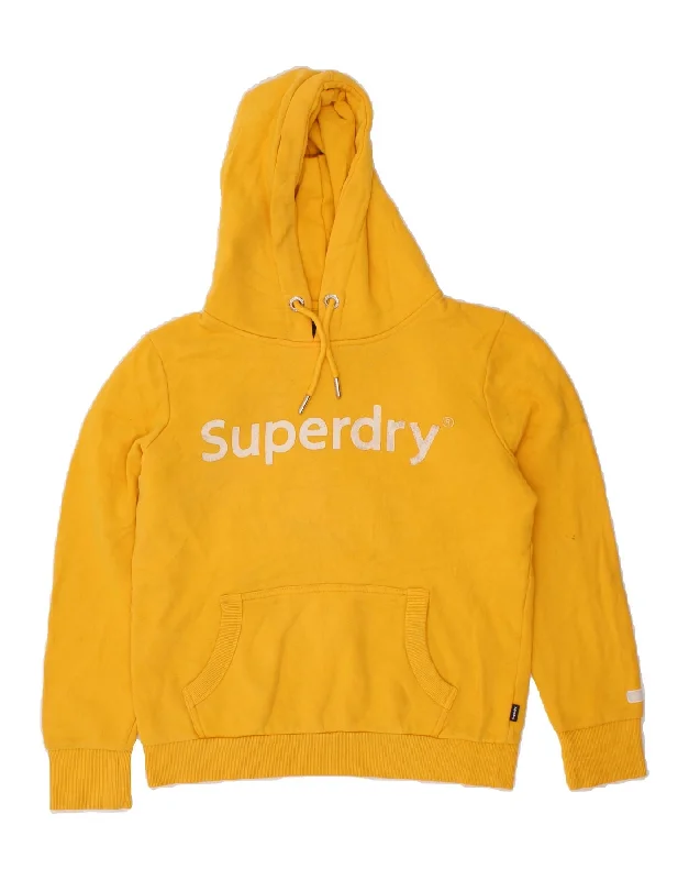 Instant Discount SUPERDRY Womens Graphic Hoodie Jumper UK 14 Medium Yellow Cotton