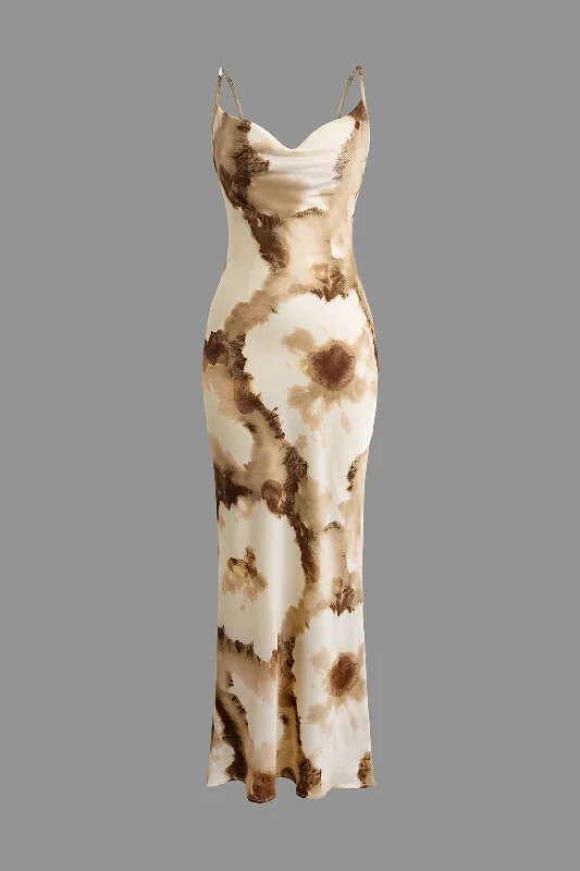 Big Discounts Floral Print Cowl Neck Slip Maxi Dress