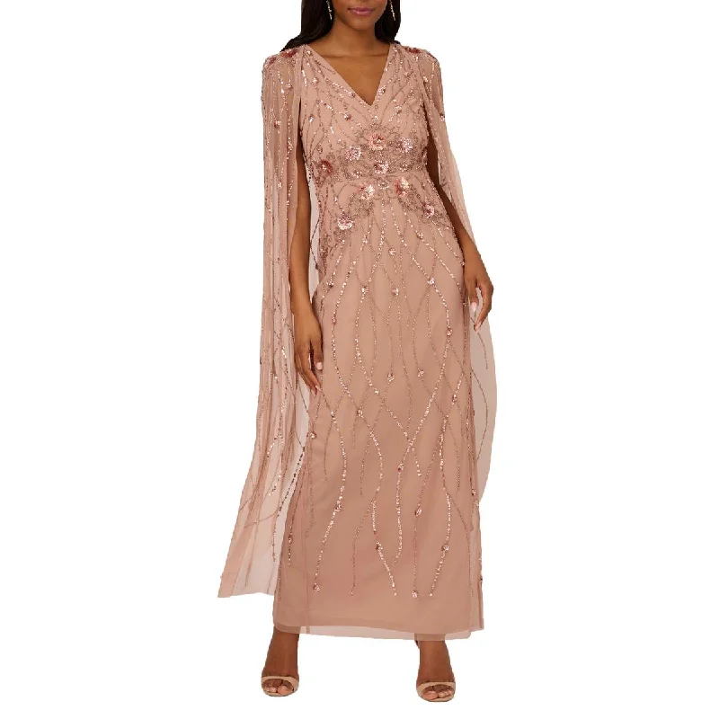 Price Drop Womens Beaded Cape Evening Dress