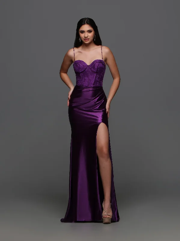 Sale Event Candice Wang 72392 Size 4 Purple Lace Corset Satin Fitted Formal Dress Prom Slit Cut Out Back Gown