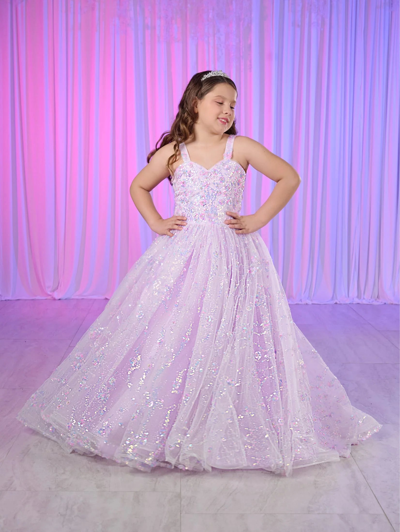 The Best Prices Tiffany Princess 80026MQ Size 2 Lilac Girls Sequin Pageant Dress Corset Ball Gown Scoop neck Train