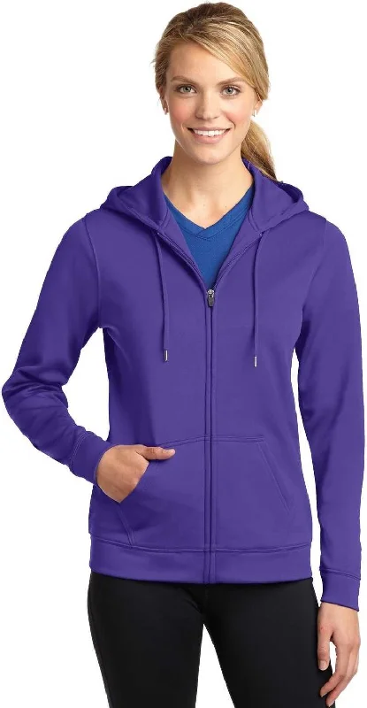 Extra Savings Sport-Tek LST238 Ladies Sport-Wick Fleece Full-Zip Hooded Jacket - Purple